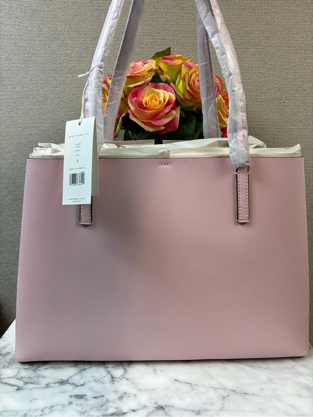 Tory Burch Coral Pink Textured Leather Large Blake Tote Bag - NWT Retail $395